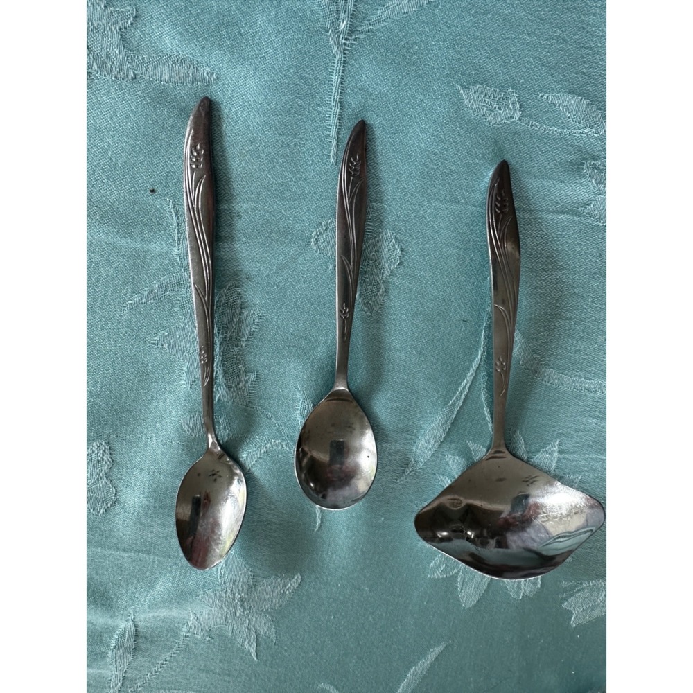 Vintage Silhouette Stainless Korea Flatware Ladle Sugar Spoon Teaspoon Set 3pc